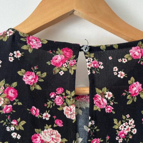 Zara Floral Print Midi Dress Black Pink Size Small - Picture 7 of 8